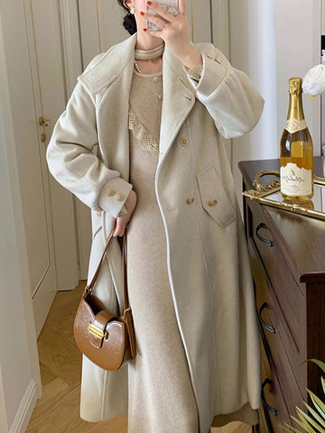 Airchics manteau en laine doublé polaire double boutonnage avec poches femme vintage hiver